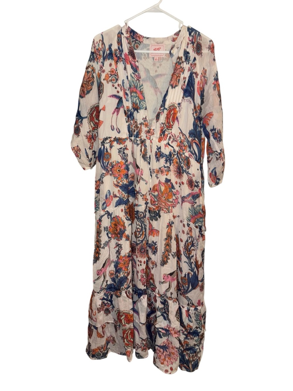 Banjanan Floral Bird Print Boho Maxi Dress Size Small EUC